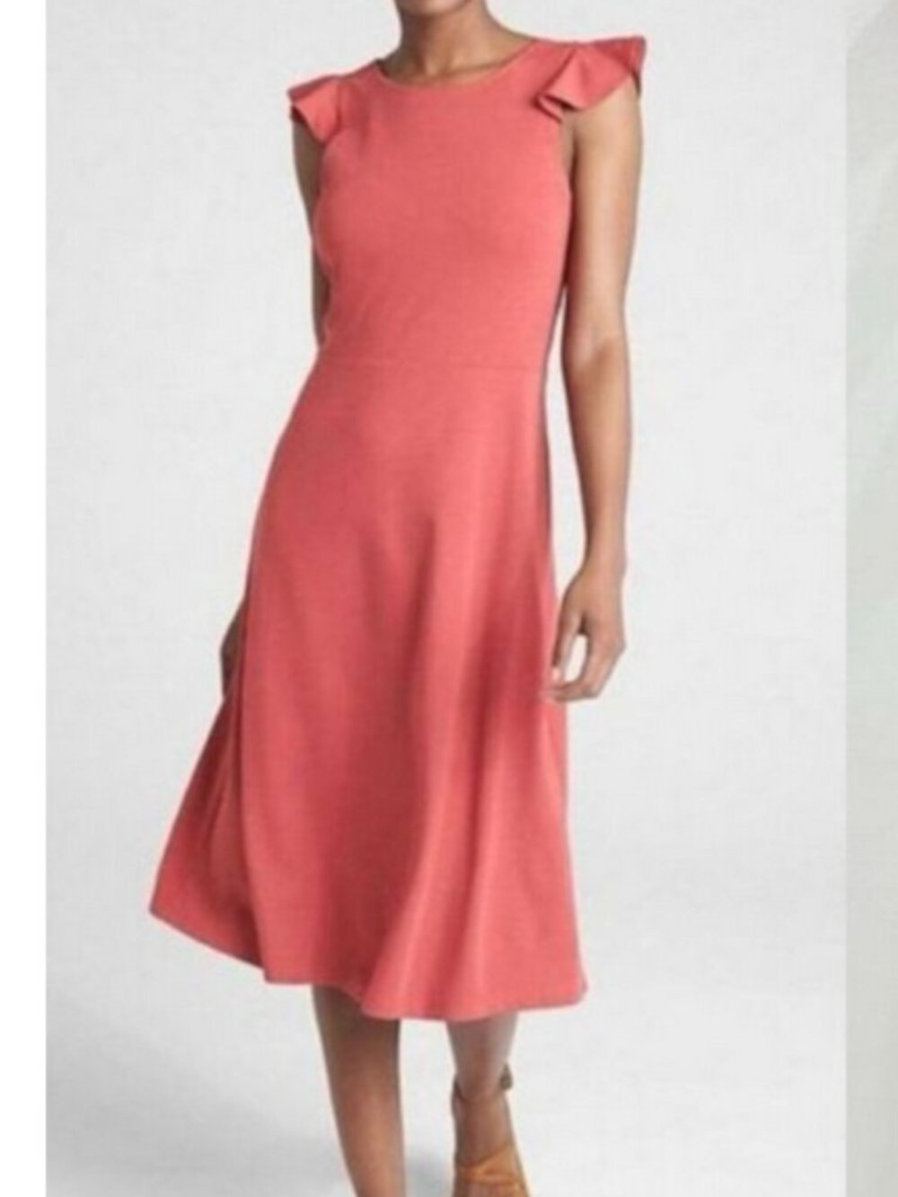 Gap Ruffle Sleeve Dress Midi Fit and Flare Rosehip Pink Stretch - Size 6